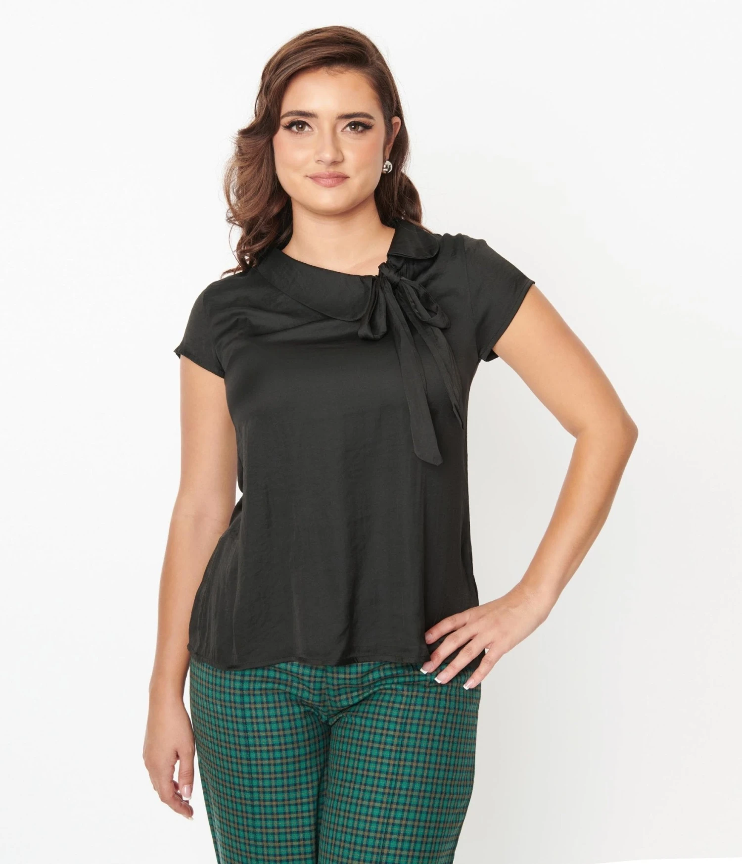 Black Satin Bow Blouse 2 Black Satin Bow Blouse - Image 2