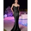 Cinderella Divine Black Satin Fitted Slip Bridesmaid Gown