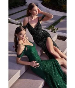 Cinderella Divine Black Sequin Cold Shoulder Bridesmaid Gown -New Dress Store black sequin cold shoulder bridesmaid gown 379633