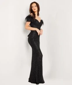 Jovani Black Sequin & Feather Sheath Prom Gown -New Dress Store black sequin feather sheath prom gown 526271