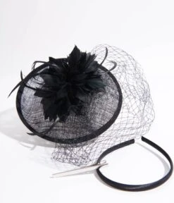 Black Sinamay & Netted Floral Feather Fascinator -New Dress Store black sinamay netted floral feather fascinator 709173