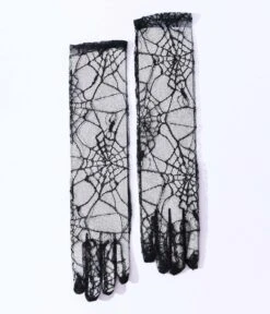 Black Spider Web Mesh Gloves
