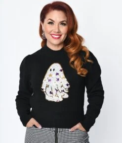 Black Starry Ghost Sequin Sweater -New Dress Store black starry ghost sequin sweater 465061