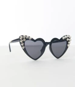 Black Studded Cat Eye Heart Sunglasses