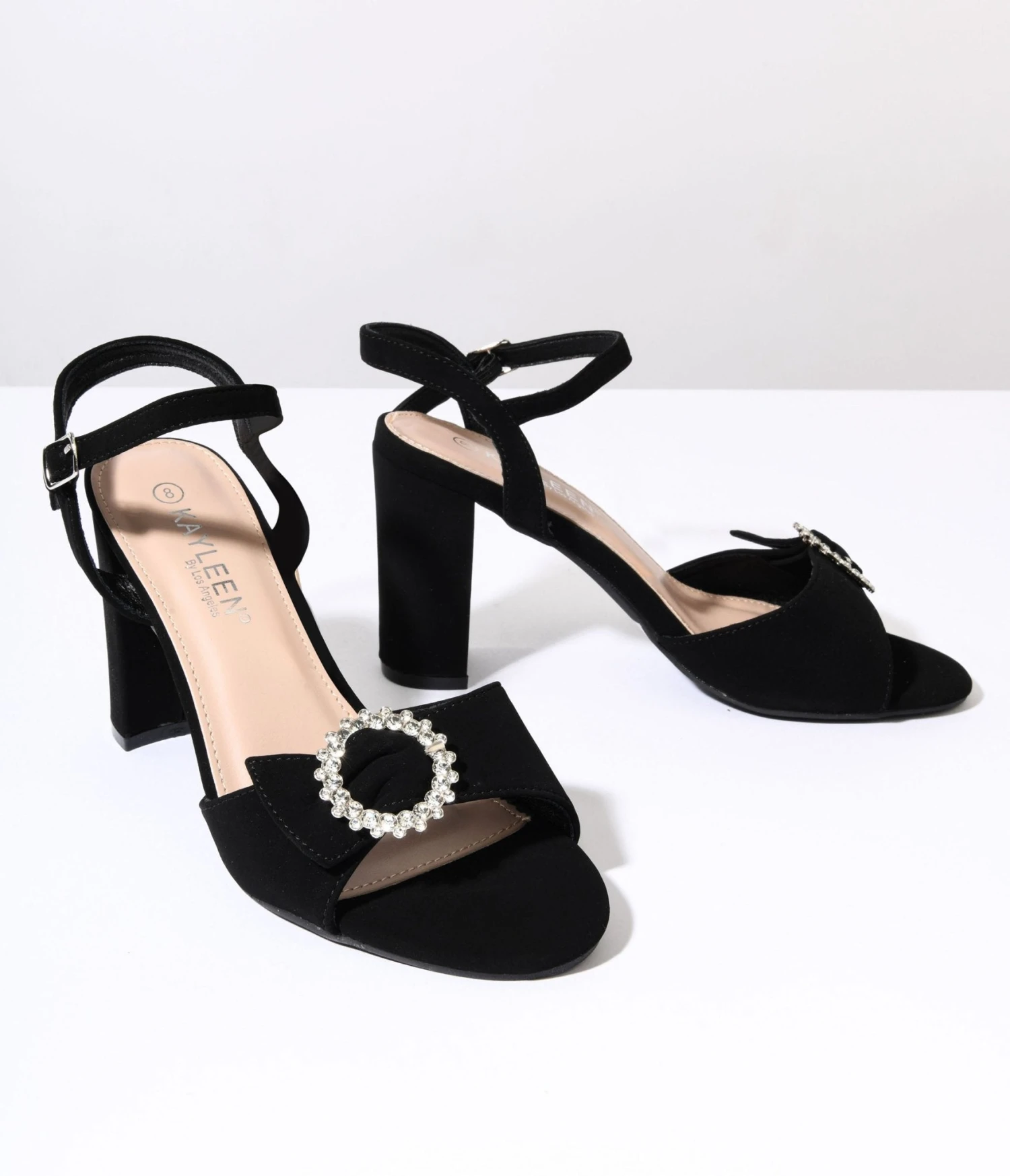 Black Suede & Silver Rhinestone Peep Toe Heels 3 Black Suede & Silver Rhinestone Peep Toe Heels - Image 3