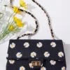 Black & White Daisy Dual Chain Handbag
