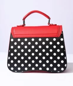 Black & White Dot & Red Accented Leatherette Handbag 5 Black & White Dot & Red Accented Leatherette Handbag -New Dress Store black white dot red accented leatherette handbag 898945