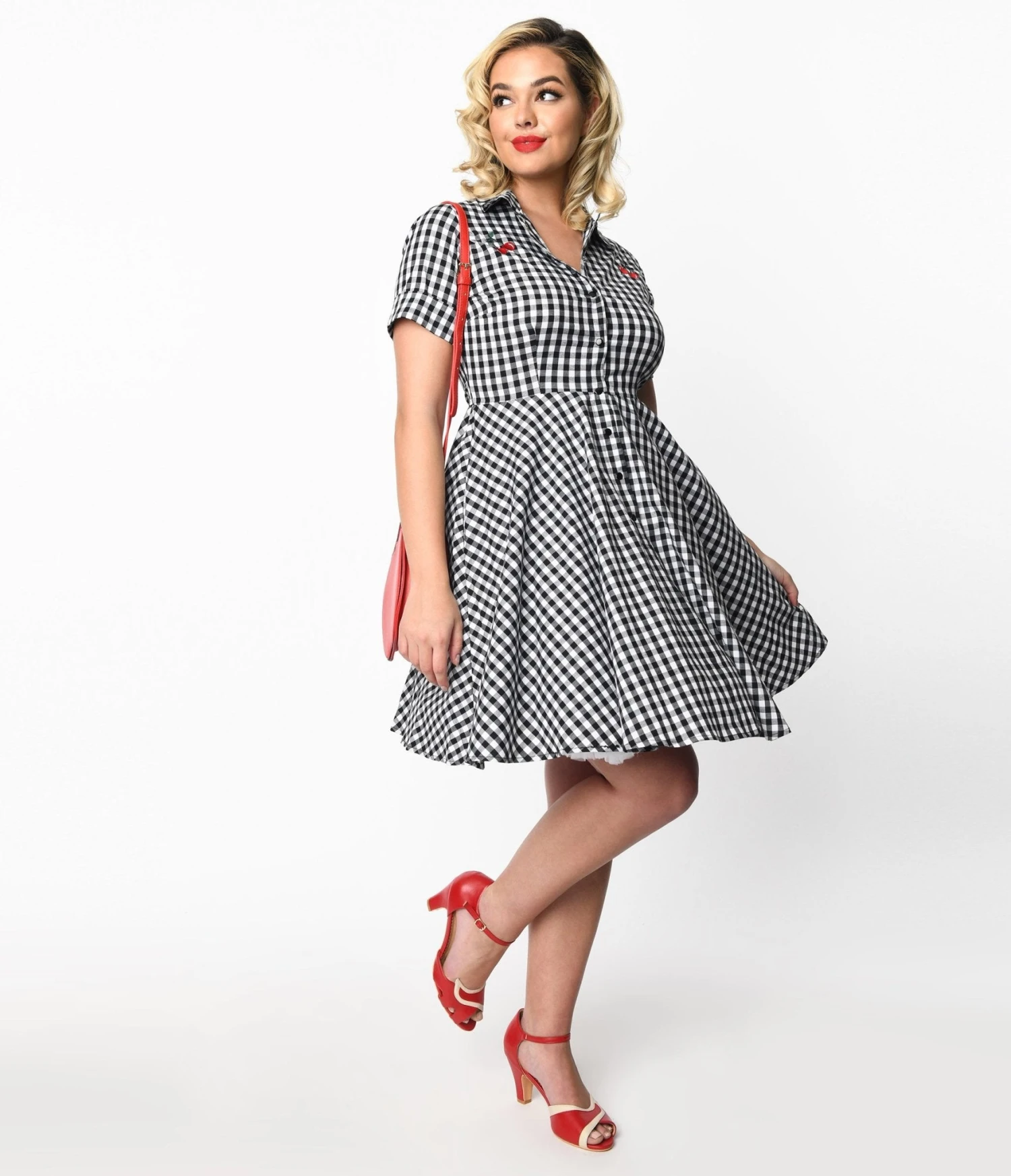 Black & White Gingham Cherry Swing Dress 1 Black & White Gingham Cherry Swing Dress