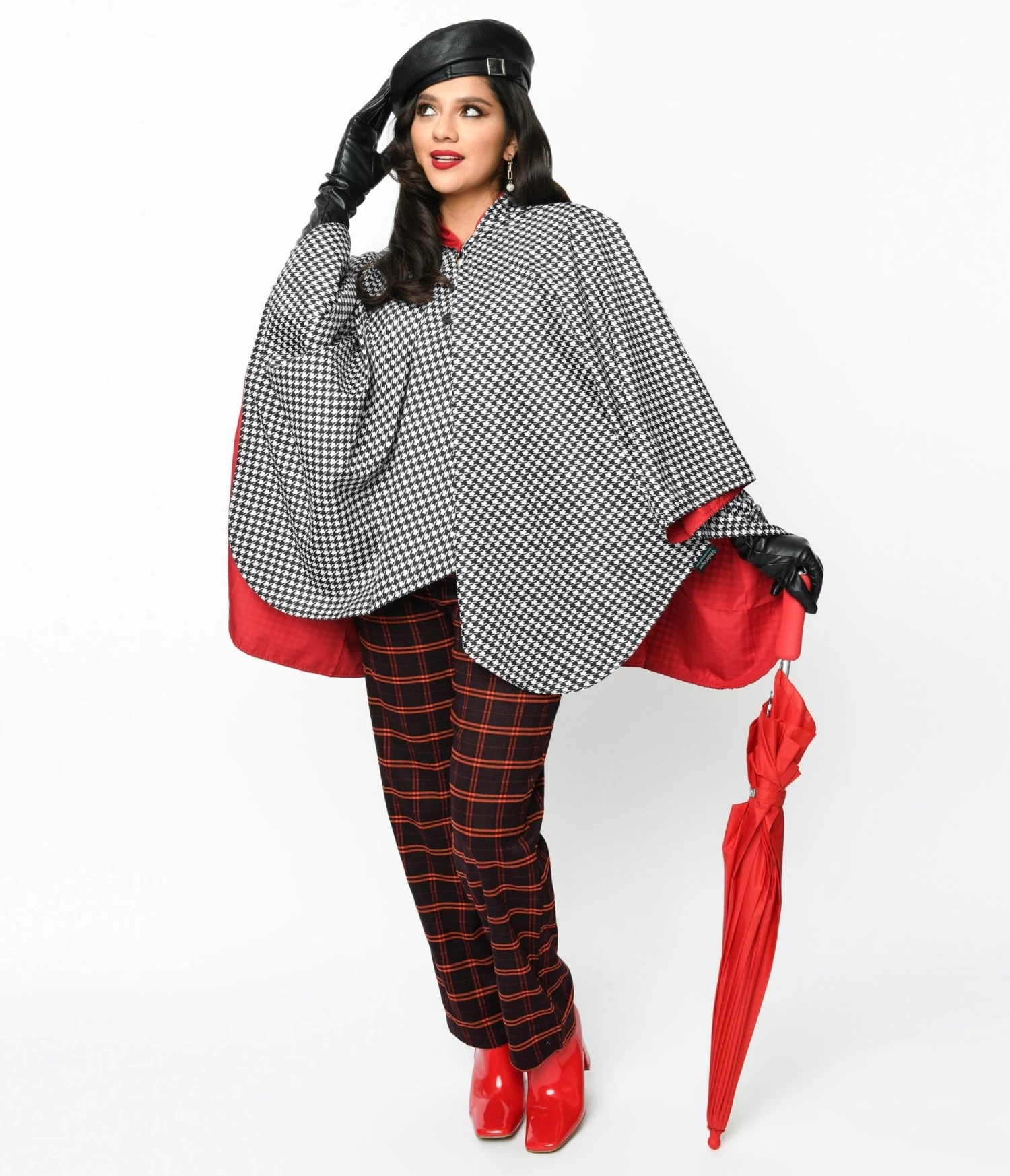 Black & White Houndstooth Hooded Cape Coat 1 Black & White Houndstooth Hooded Cape Coat