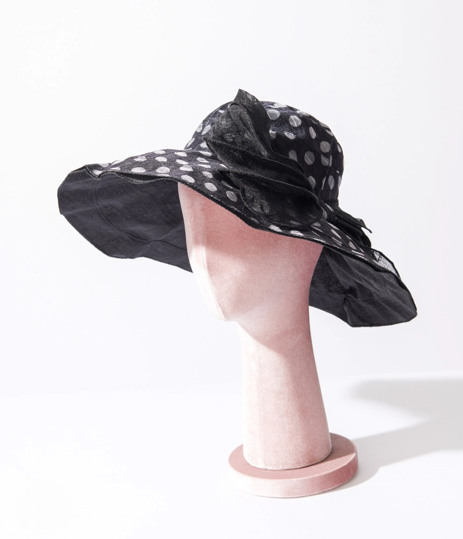 Black & White Polka Dot Bow Sun Hat 1 Black & White Polka Dot Bow Sun Hat