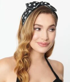Black & White Polka Dot Bow Wide Headband