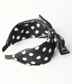 Black & White Polka Dot Bow Wide Headband -New Dress Store black white polka dot bow wide headband 838947