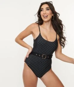 Black & White Polka Dots Belt Swimsuit 8 Black & White Polka Dots Belt Swimsuit -New Dress Store black white polka dots belt swimsuit 707640