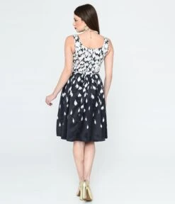 Black & White Snowdrop Floral Swing Dress -New Dress Store black white snowdrop floral swing dress 104773