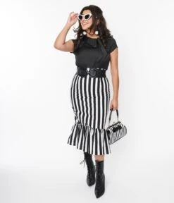 Black & White Stripe Veronica Midi Skirt
