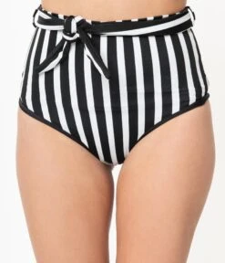 Black & White Striped High Waisted Reversible Swim Bottoms -New Dress Store black white striped high waisted reversible swim bottoms 163469