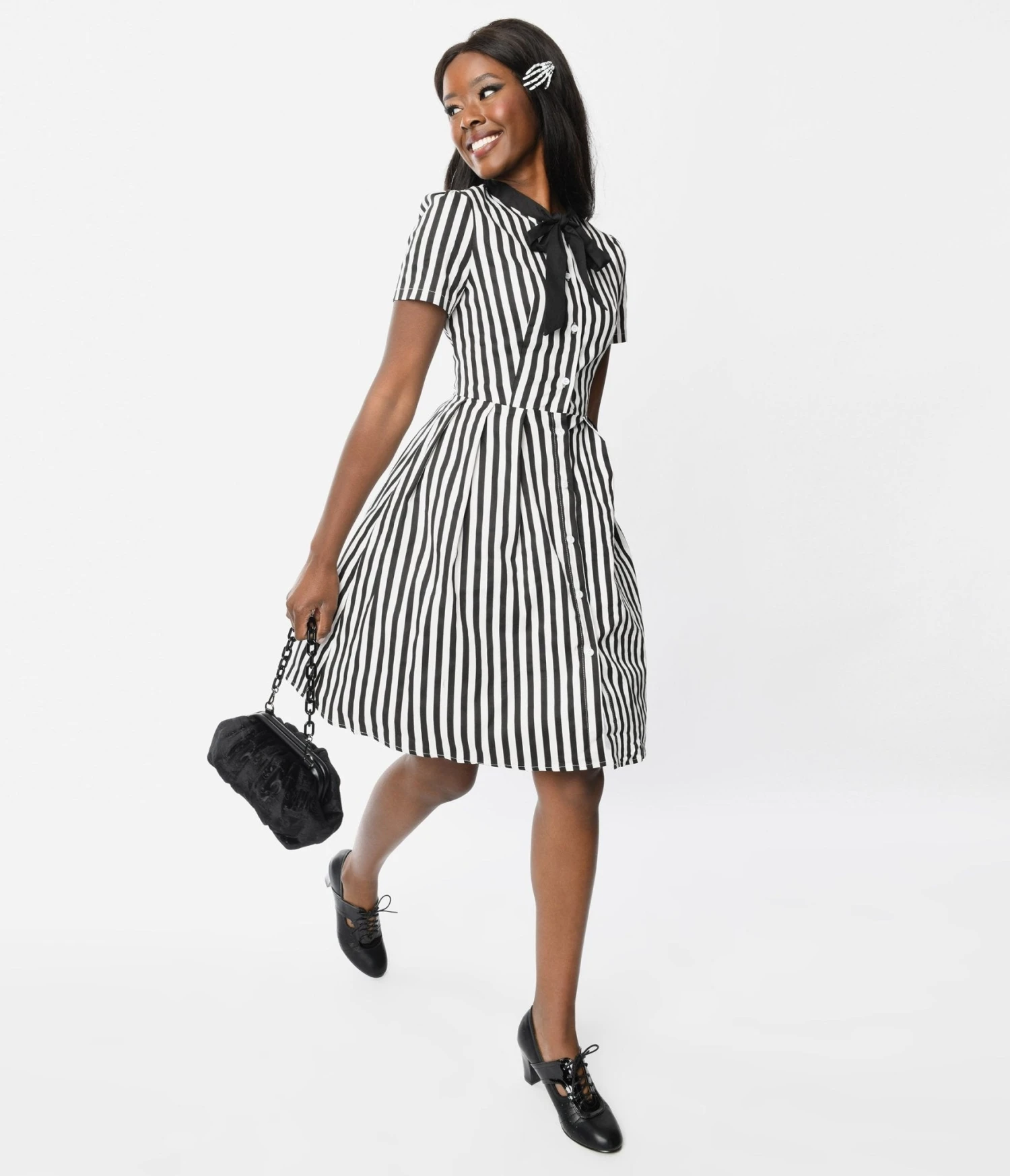 Black & White Striped Rockabilly Fit & Flare Dress 3 Black & White Striped Rockabilly Fit & Flare Dress - Image 3