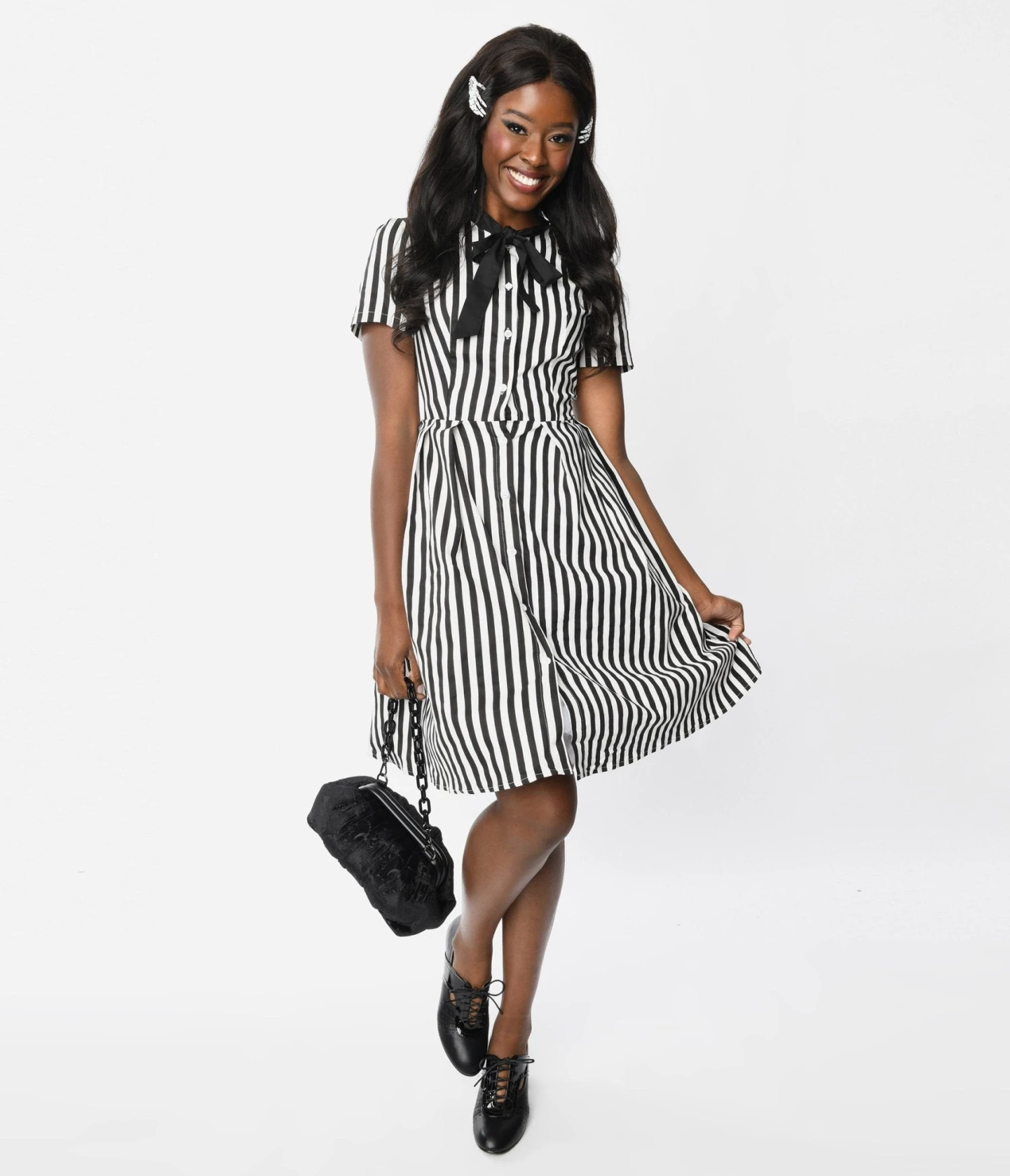 Black & White Striped Rockabilly Fit & Flare Dress 1 Black & White Striped Rockabilly Fit & Flare Dress