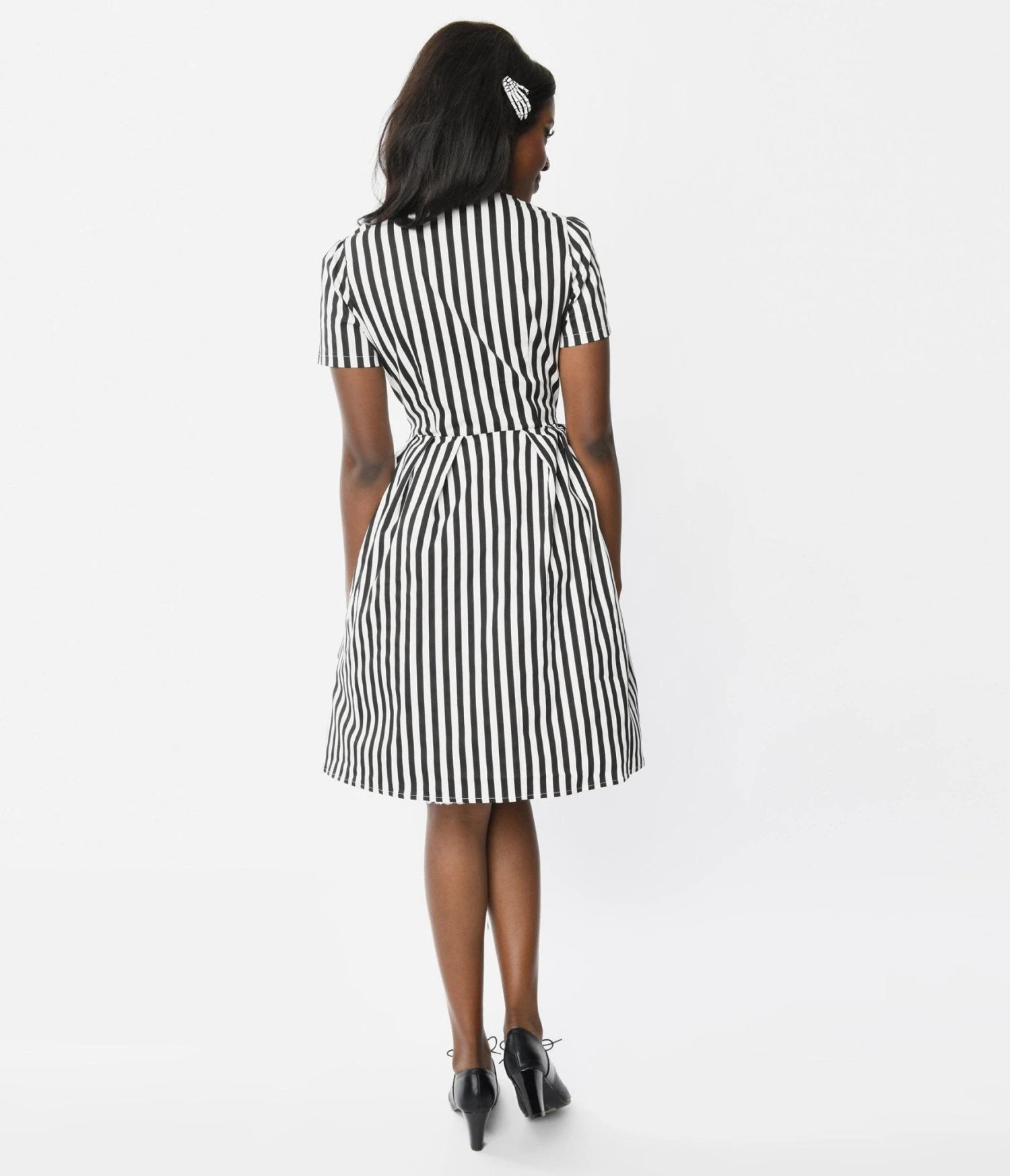 Black & White Striped Rockabilly Fit & Flare Dress 2 Black & White Striped Rockabilly Fit & Flare Dress - Image 2