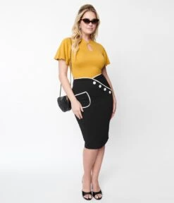 Black & White Trim Pencil Skirt 8 Black & White Trim Pencil Skirt -New Dress Store black white trim pencil skirt 696145