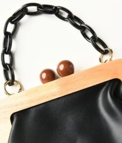 Black & Wood Leatherette Handbag 5 Black & Wood Leatherette Handbag -New Dress Store black wood leatherette handbag 314523