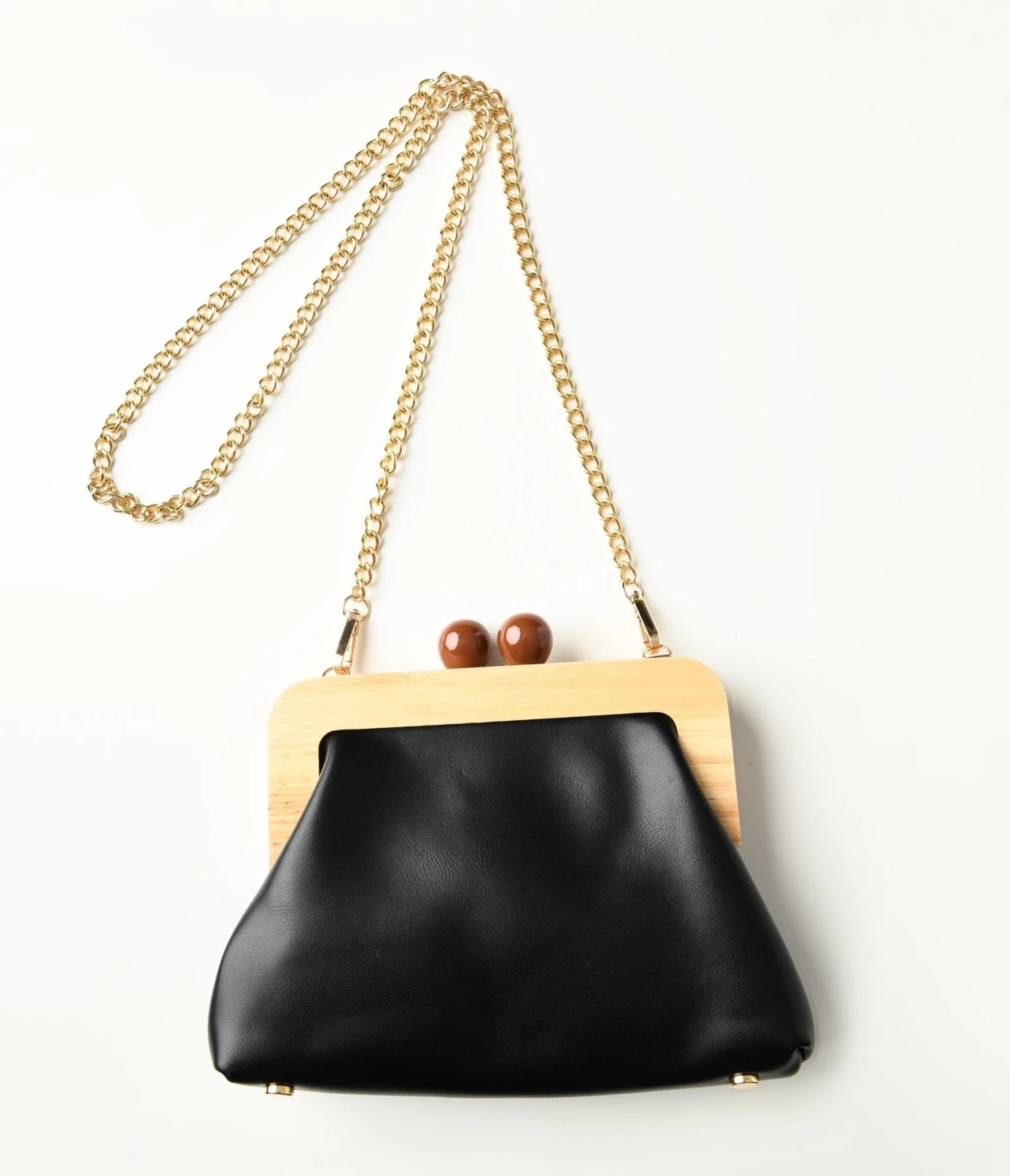 Black & Wood Leatherette Handbag 2 Black & Wood Leatherette Handbag - Image 2
