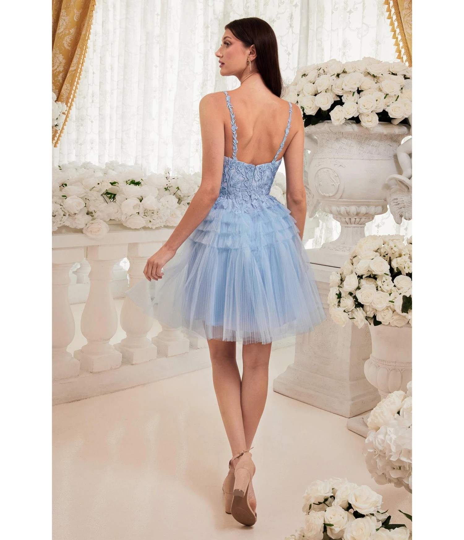 Cinderella Divine Blue Floral Applique & Tiered Tulle Cocktail Dress 2 Cinderella Divine Blue Floral Applique & Tiered Tulle Cocktail Dress - Image 2