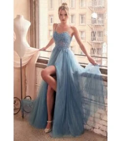 Cinderella Divine Blue Foliage Applique Corset Tulle Gown