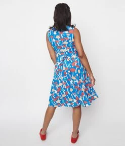 Blue Mushroom Fit & Flare Dress -New Dress Store blue mushroom fit flare dress 749709