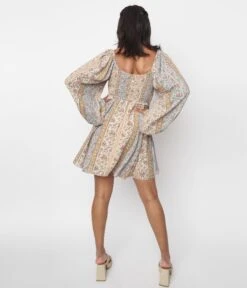 Blue & Pink Floral Striped Babydoll Dress -New Dress Store blue pink floral striped babydoll dress 258620