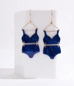 Blue Swimsuit Drop Earrings