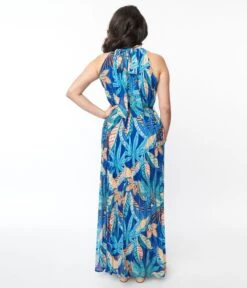 Blue Tropical Pleated Maxi Dress -New Dress Store blue tropical pleated maxi dress 908658