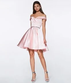 Cinderella Divine Blush Pink Satin Flare Prom Dress