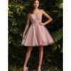 Cinderella Divine Blush Tulle & Corset Applique Mini Prom Dress