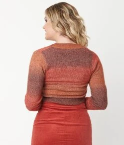 Brick Red Ombre Sweater Crop Top & Cardigan Set -New Dress Store brick red ombre sweater crop top cardigan set 483104
