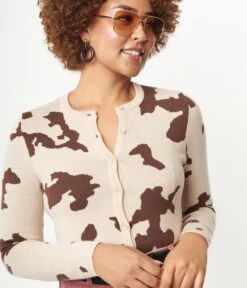 Brown Cow Print Crop Cardigan -New Dress Store brown cow print crop cardigan 328871