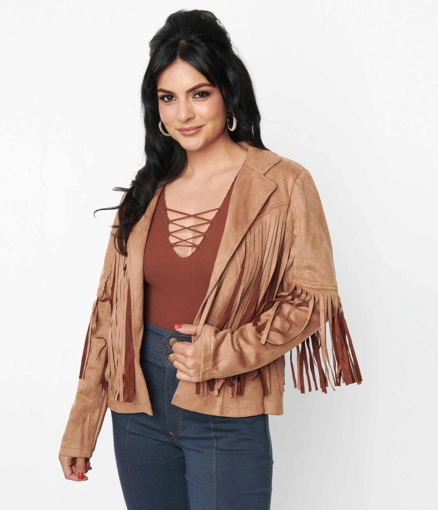 Brown Faux Suede Fringe Jacket 3 Brown Faux Suede Fringe Jacket - Image 3