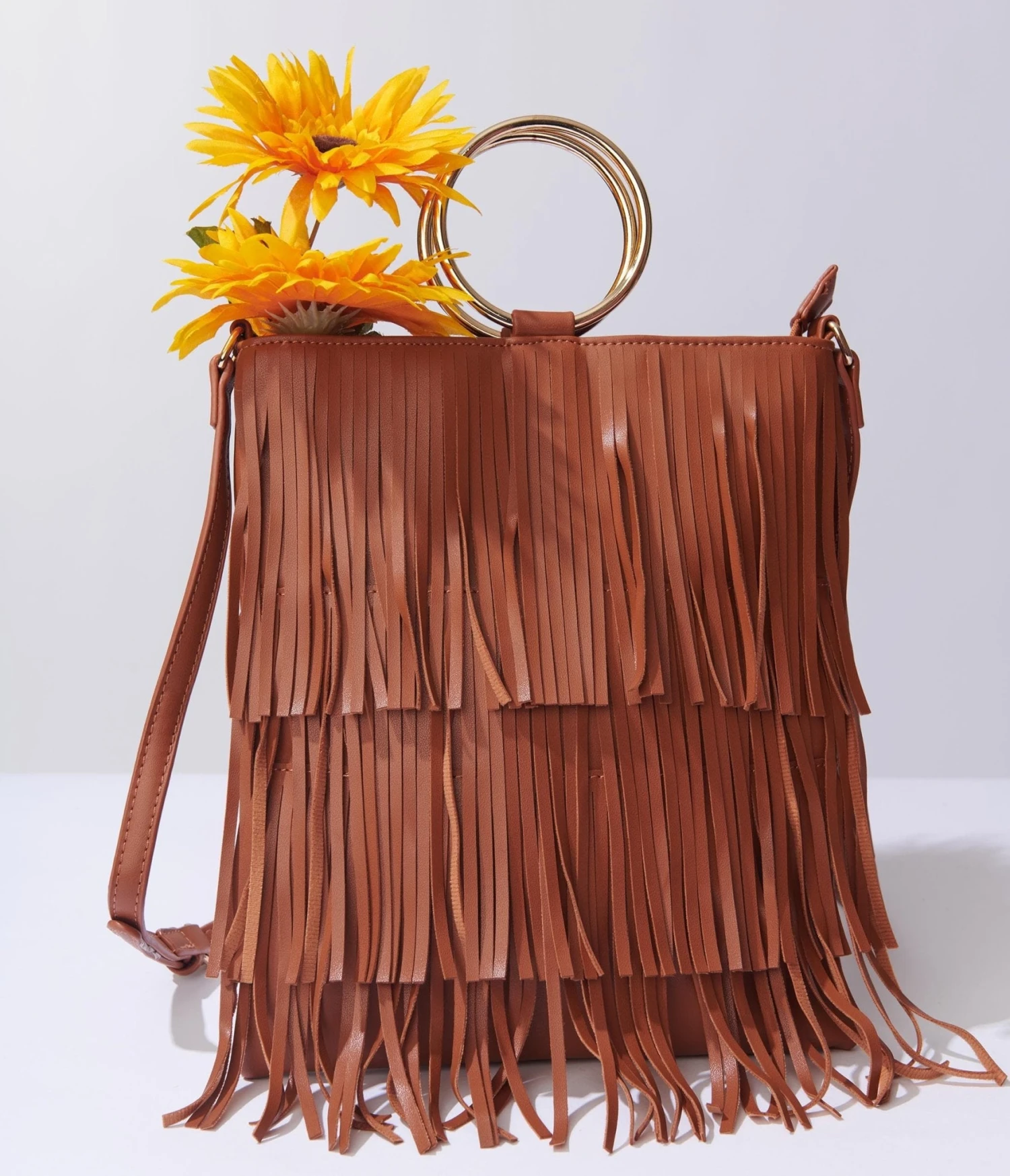 Brown Fringe Leatherette Handbag 3 Brown Fringe Leatherette Handbag - Image 3
