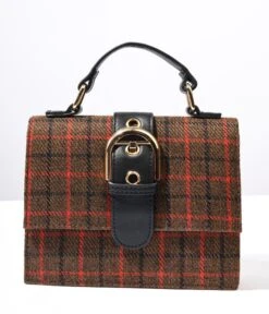 Brown Plaid Crossbody Handbag