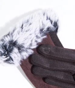 Brown Suede & Grey Faux Fur Gloves -New Dress Store brown suede grey faux fur gloves 620870