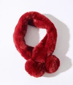 Burgundy Faux Fur Pom Pom Scarf -New Dress Store burgundy faux fur pom pom scarf 651667