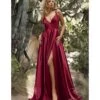 Cinderella Divine Burgundy Flowy Satin A-Line Bridesmaid Gown