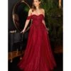 Cinderella Divine Burgundy Glitter Lace & Tulle Embellished Off The Shoulder Prom Gown