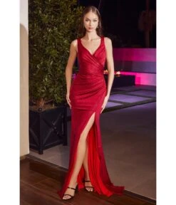 Cinderella Divine Burgundy Glittering Satin Bridesmaid Gown