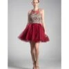 Cinderella Divine Burgundy & Gold Beaded Lace Ballerina Homecoming Dress