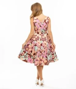 Burgundy & Pastel Florals Swing Dress 5 Burgundy & Pastel Florals Swing Dress -New Dress Store burgundy pastel florals swing dress 532909
