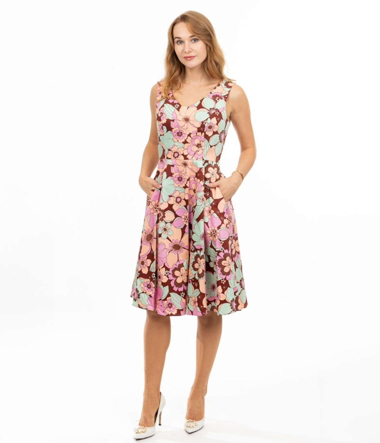 Burgundy & Pastel Florals Swing Dress 2 Burgundy & Pastel Florals Swing Dress - Image 2