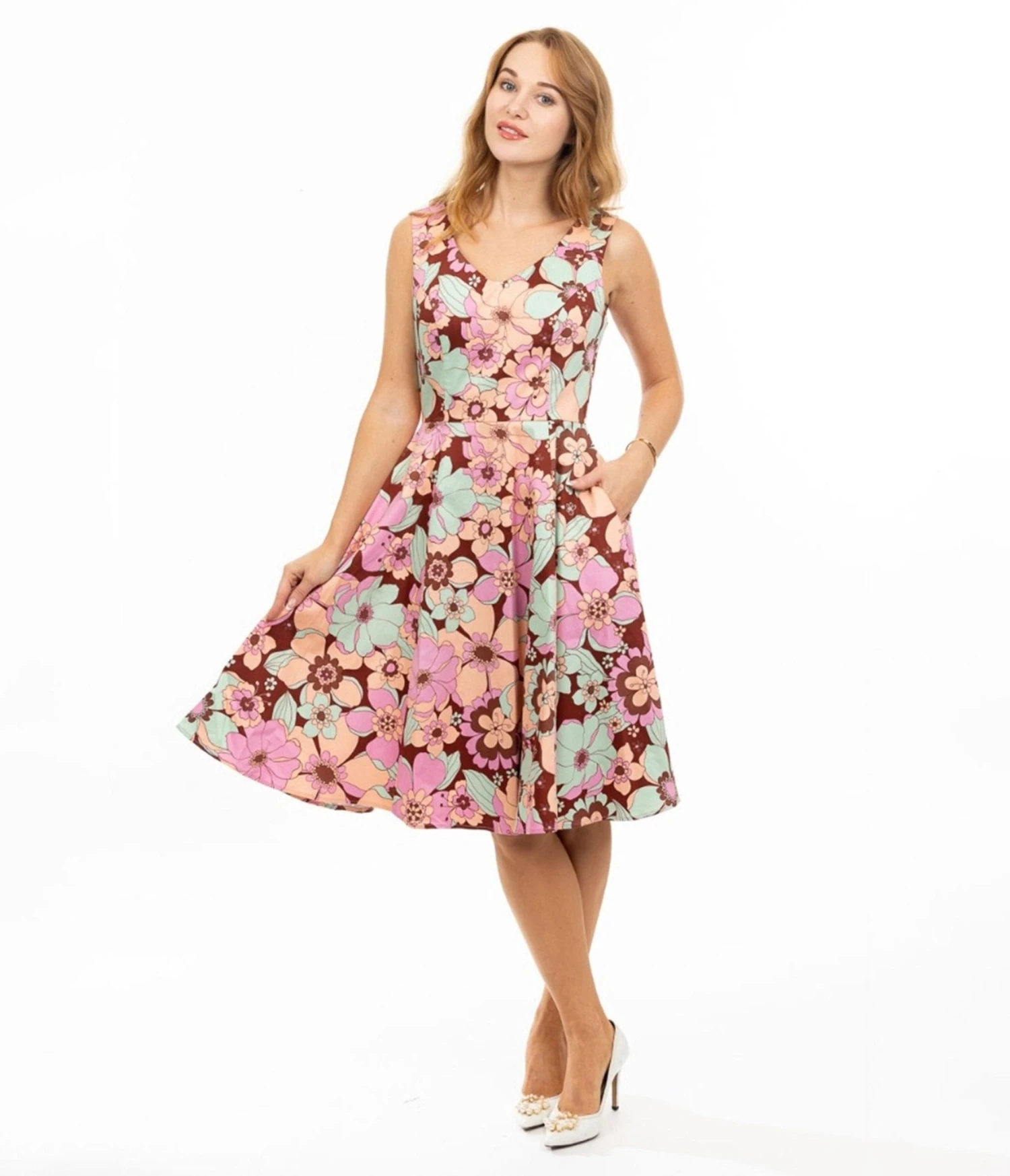 Burgundy & Pastel Florals Swing Dress 1 Burgundy & Pastel Florals Swing Dress