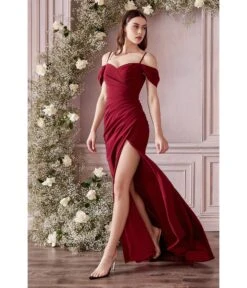 Cinderella Divine Burgundy Regal Off Shoulder Bridesmaid Dress