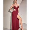 Cinderella Divine Burgundy Ruched Satin Mystique Prom Gown